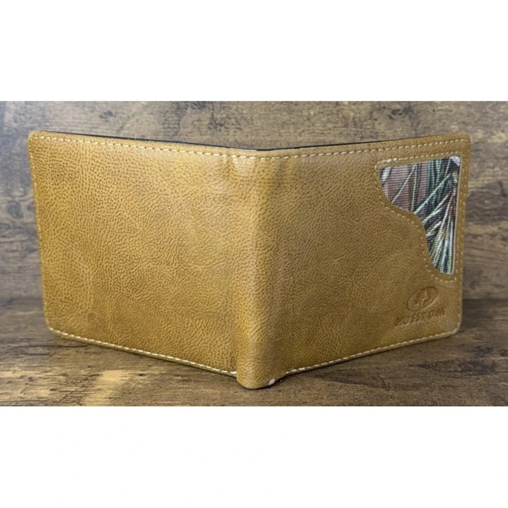Mossy Oak Men's Faux Leather Bifold Wallet Camo Pattern Tan Brown Fast Shipping